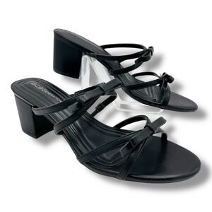 BCBGeneration Black Strappy Delicate Bow Block Heel Slide Sandals Women's Size 9